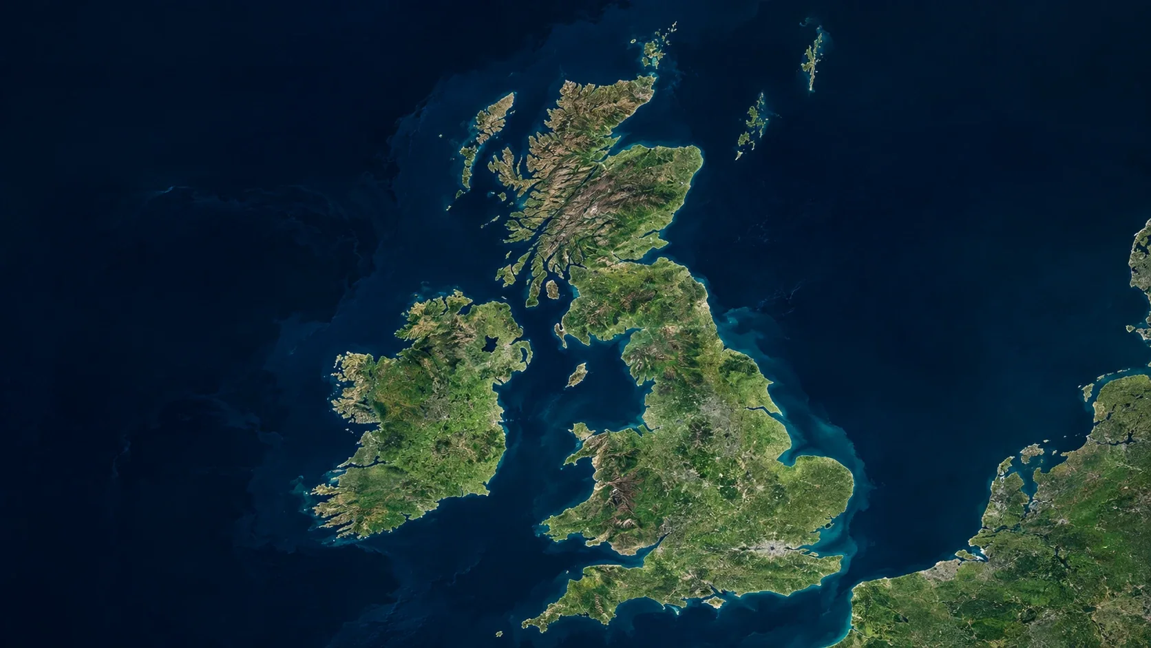 Vista satelital del Reino Unido e Irlanda